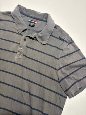 Tony Hawk Grey & Black Y2K Stripe Cotton Polo T-Shirt